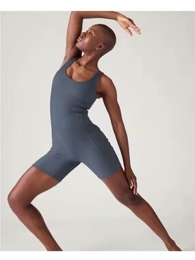 Women's High-Waist Ribbed Bike Shorts Romper - Slate Gray